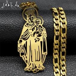 Virgin Mary and Baby Medal Hollow Necklace for Men Women OUR LADY Religious Pendant Stainless Steel Gold Color Necklaces Jewelry