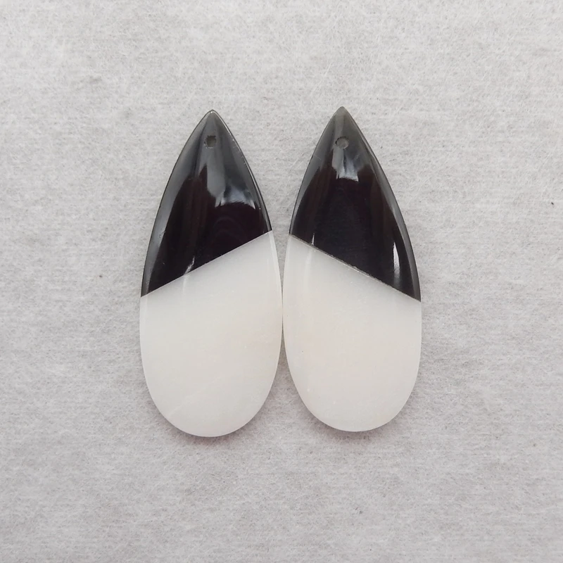 

AAA+ B&F Obsidian & White Jade WaterDrop Earring Beads 41x17x4mm 8.6g Handmade Natural Stones for Jewelry Making