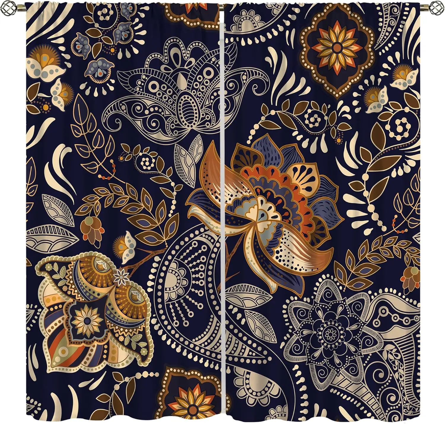 Elegant Boho Mandala Pattern Curtain Pair for Living Room Window Drapes Bohemian Moroccan Ethnic Home Decor