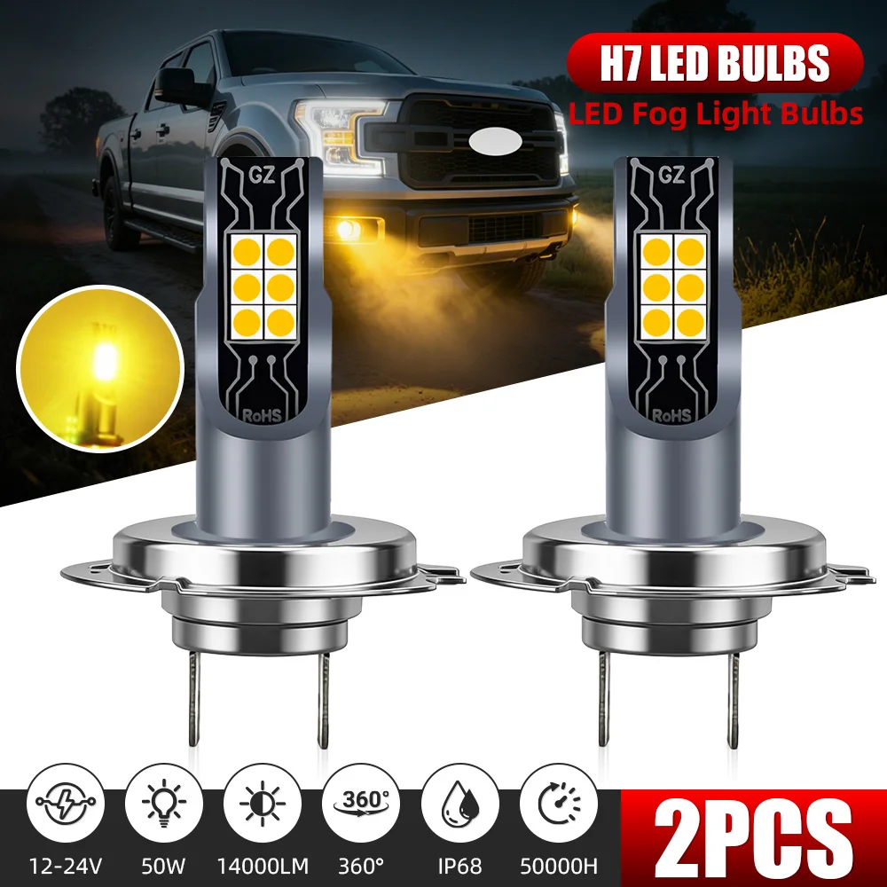 

2 шт. светодиодные лампы H11 14000 лм для автомобиля, H7 H4 LED лампы для фар, H3 H9 H8 9005 9006 5202 880 881 2504, 3000K, желтые, безвентиляторные, противотуманные фары