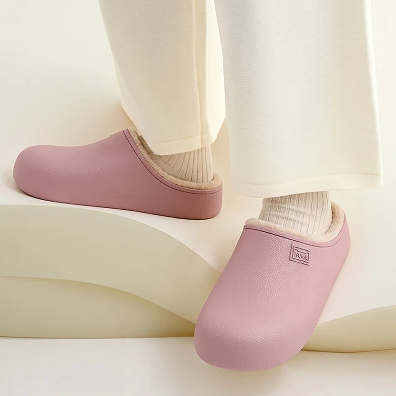 Wasserdichte Baumwollpantoffeln für Damen, Leicht, Rutschfest, Fleecefutter, Warme Hausschuhe, Bequeme Outdoor- und Indoor-Paarschuhe – Detail 6
