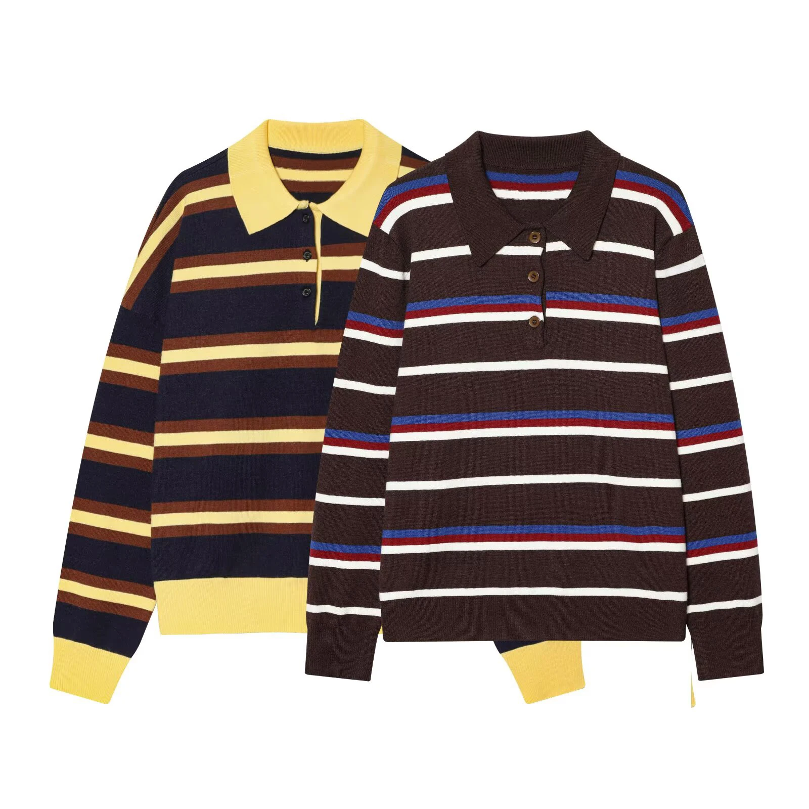 Neue Damenbekleidung im europäischen und amerikanischen Stil, Mode, Außenhandel, lässig, gestreifter Strickpullover mit Polokragen