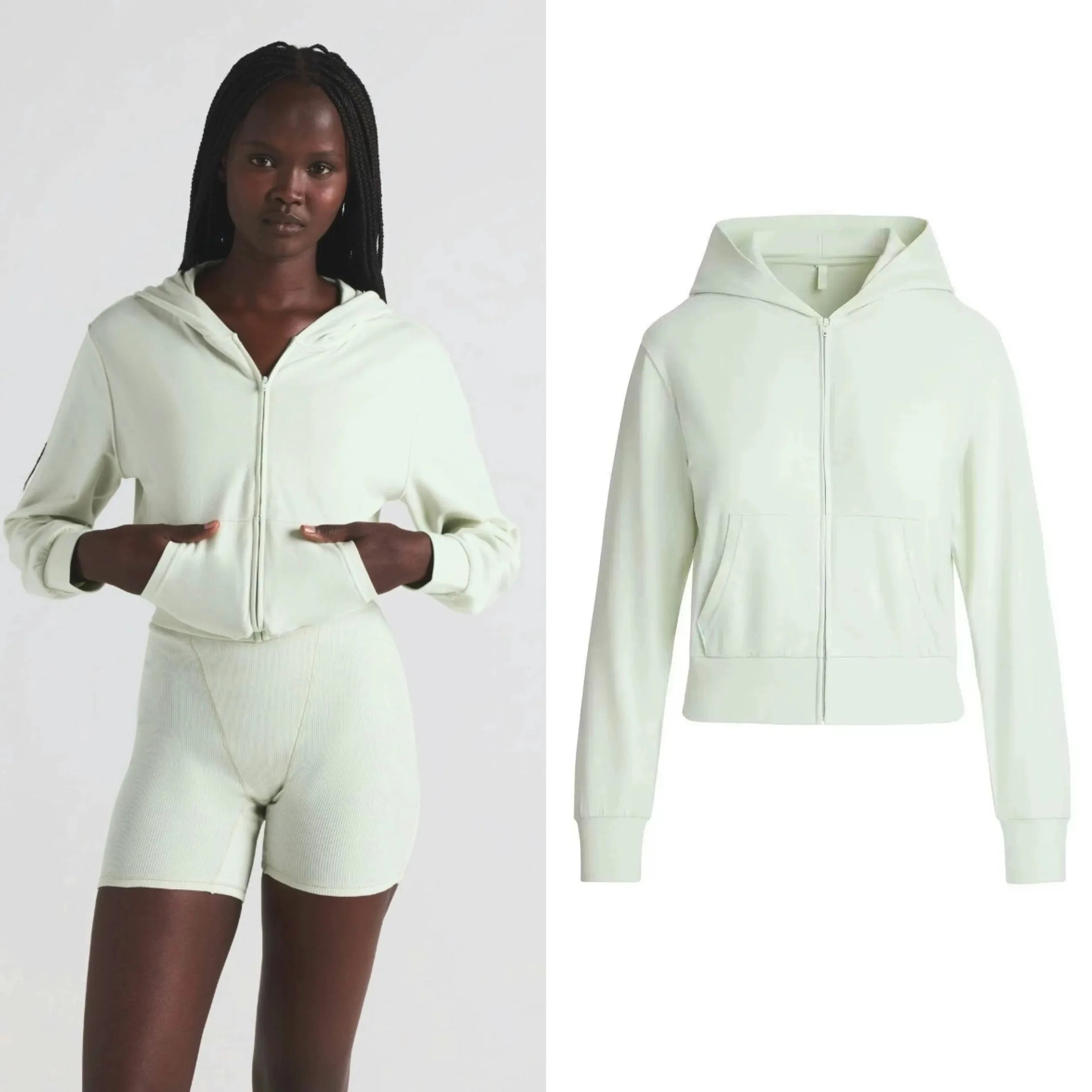 Sudadera con capucha con cremallera de punto de algodón Kim, sudadera ligera y fina con capucha