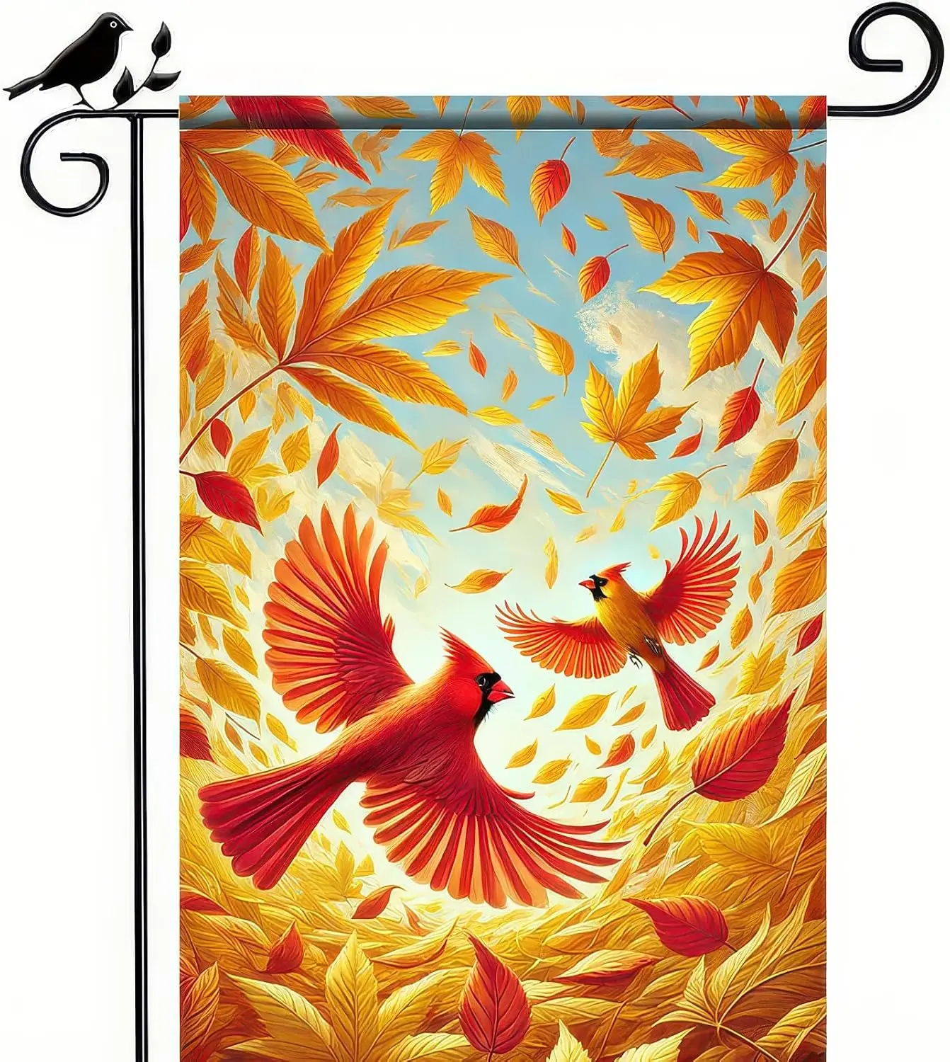 Thanksgiving Fall Garden Flag 12x18 Inch Double Sided Welcome Autumn Yard Flag with Red Birds and Golden Leaves for Porch La LLG