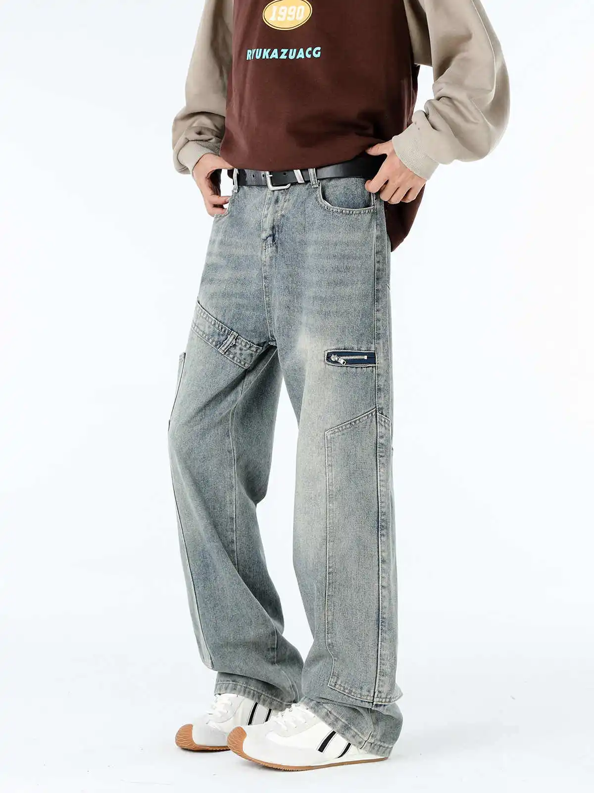 Women's Blue Y2k Cargo Jeans Harajuku Vintage Patchwork Denim Trousers Japanese 2000s Style Baggy Boyfriend Jeans Pants Clothes