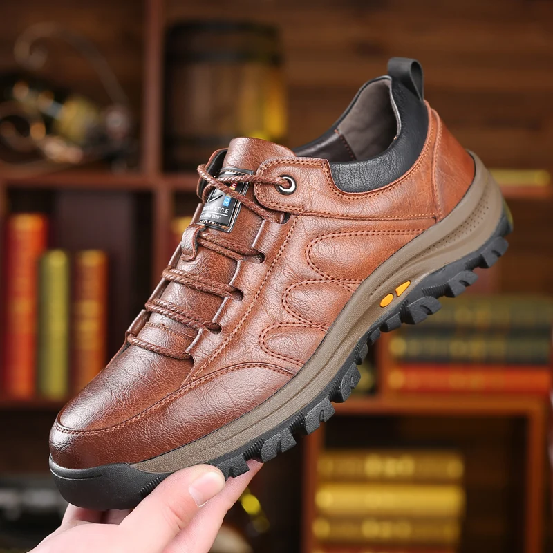 

Leather Men's Hiking Shoes, 2025 Men's Soft-soled Casual Shoes, Outdoor Anti-slip and Wear-resistant Work Shoes