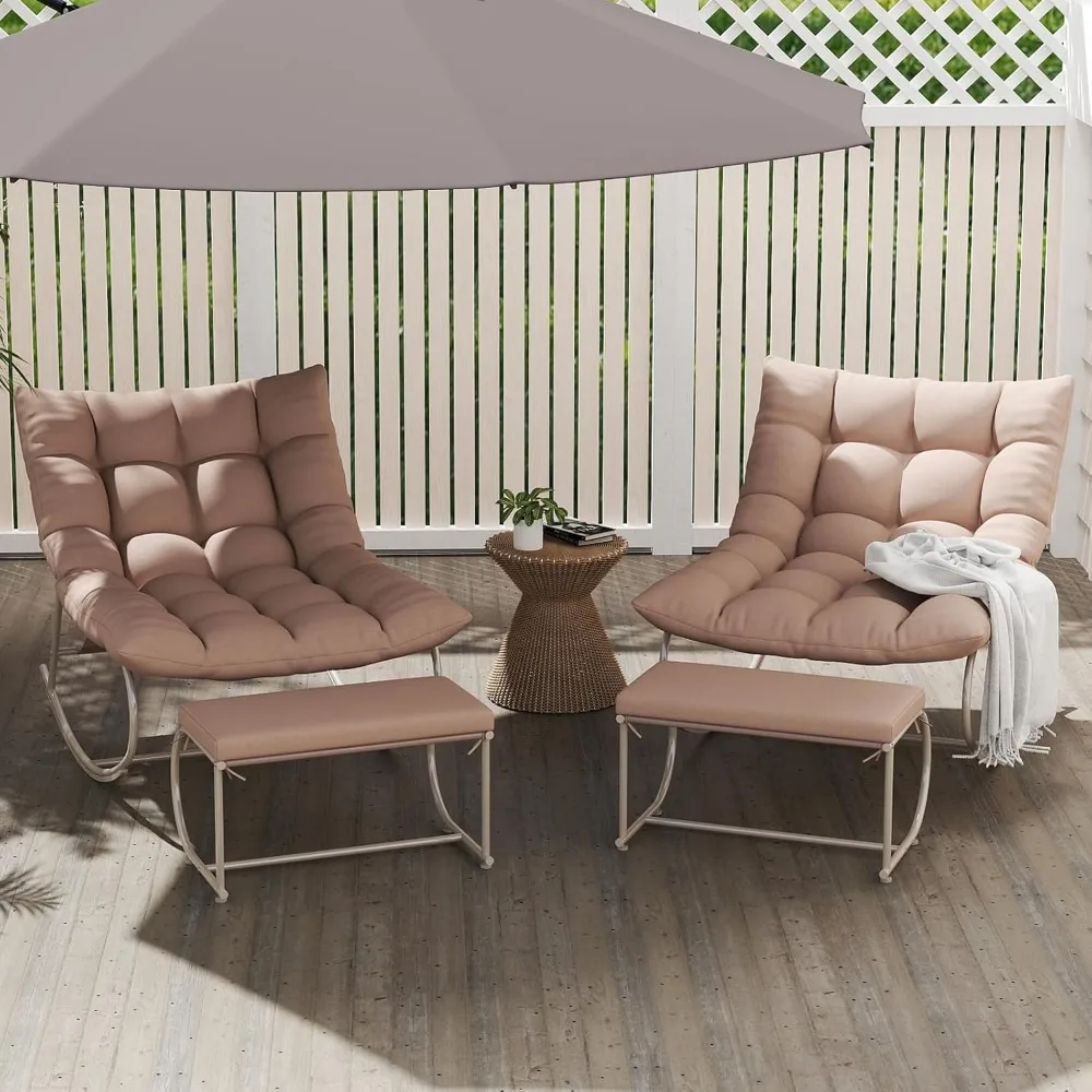 

Rocking Chair Outdoor Set of 2, Extra Wide Outdoor Chair with Cushion, Patio Rocking Chairs with Ottoman, Patio Papasan Rocking