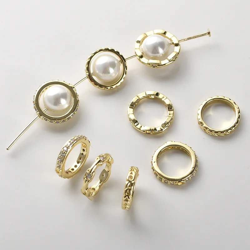 

Набор колец с цирконами и двойным отверстием, покрытых золотом 14 карат, кольцо-бусина ручной работы, DIY, для сумок, с жемчугом, аксессуары для бисерных украшений