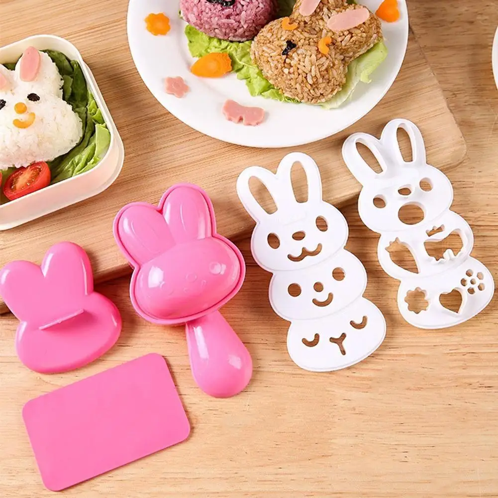 Gato dos desenhos animados coelho bola de arroz molde conjunto crianças lancheira diy japonês arroz sushi ferramenta bolo moldes moldes de silicone