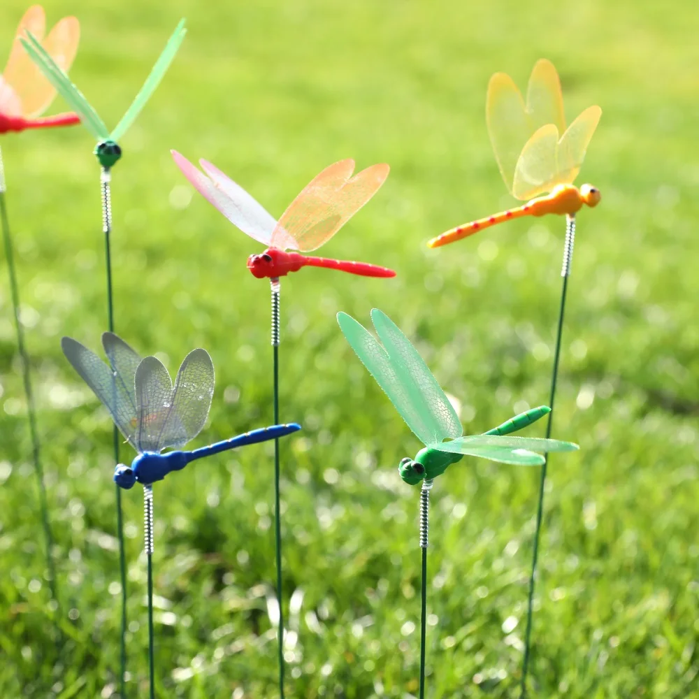 5/10 sztuk sztuczne motyle Dragonfly dekoracje ogrodowe na zewnątrz 3D sztuczny motyl stawki podwórku roślin trawnik Decor Stick