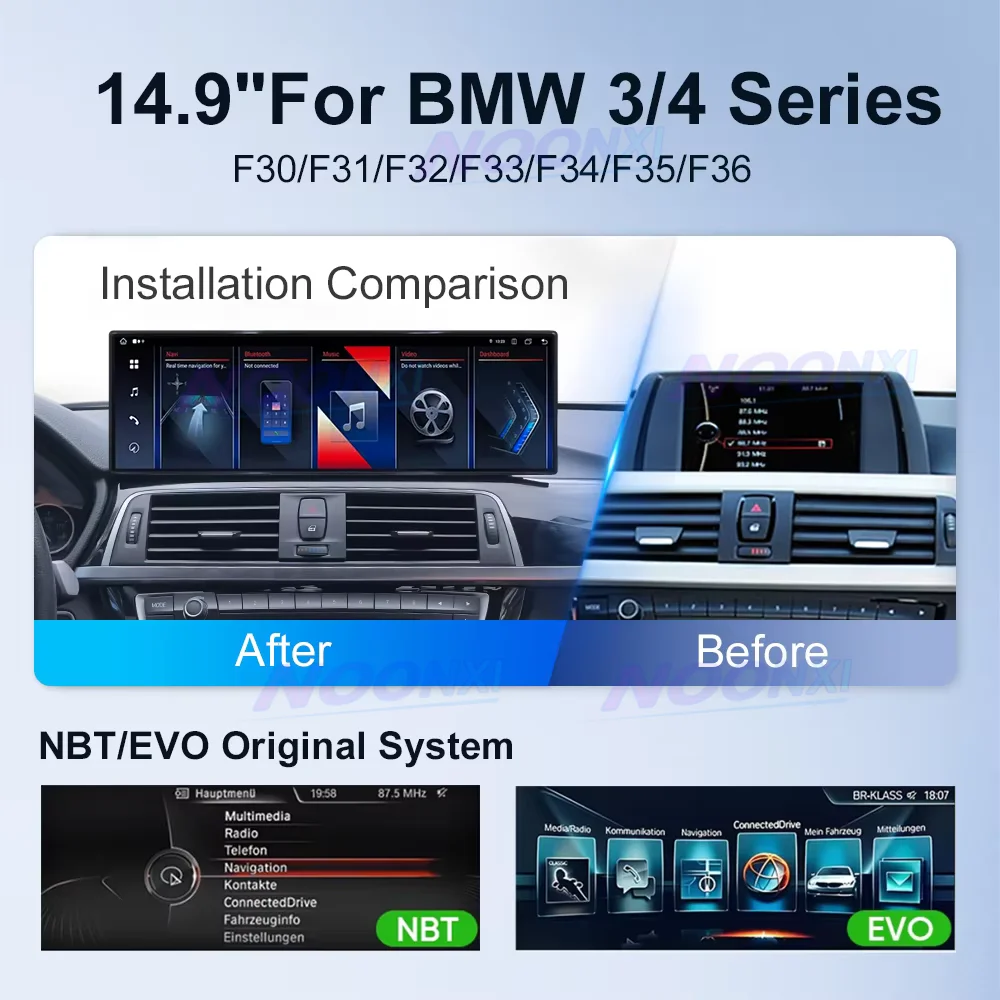 14.9“ Android14 For BMW 3 4 Series F30 F31 F33 F32 F34 F36 M3 F80 M4 F82 F83 NBT EVO 2012-2015 RHD Car Radio CarPlay Multimedia