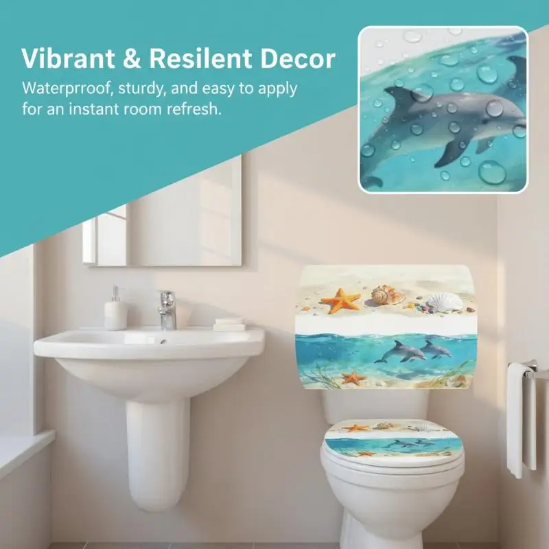 3D Ocean Wave Toilet Sticker Realistic Beach Floor Decal Waterproof Anti Slip Removable Seashore Bathroom Decor