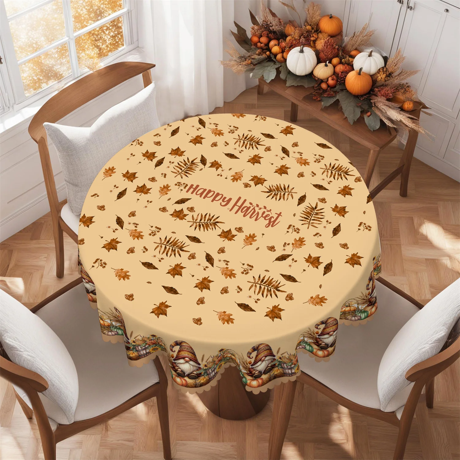 Pumpkin, sunflower, corn, dwarf tree, wooden barrel, grass basket, autumn tablecloth - 1 packzyc