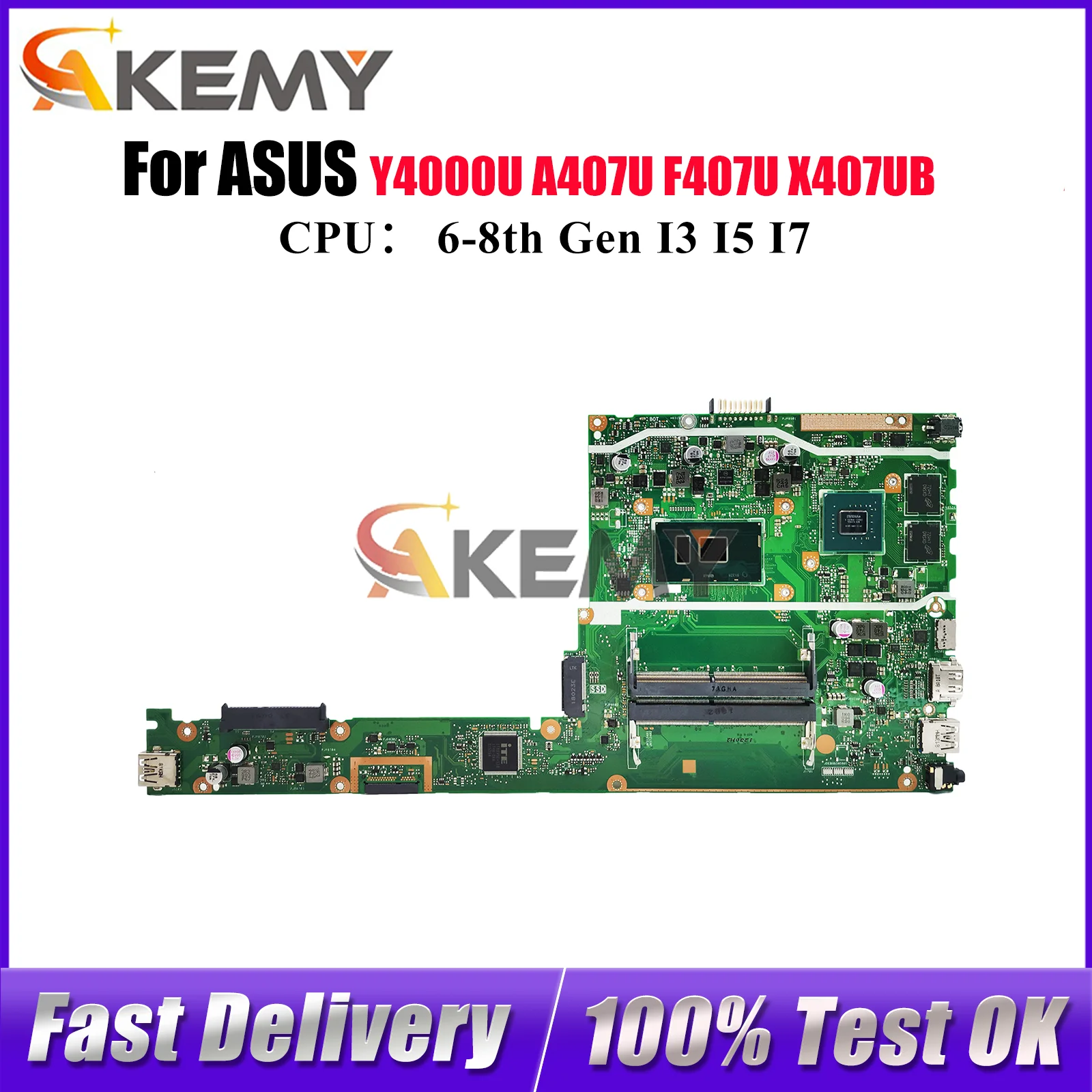 

X407UB Laptop Motherboard For ASUS VivoBook X407UB X407UBR F407U X407UV X407U X407UF A407U X407UAR Y4000U Mainboard I3 I5 I7 CPU
