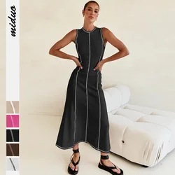 French Style Knitted Maxi Dresses for Women Casual Solid Sleeveless Patchwork Warp Hip Sexy Dresses Vestidos De Mujer