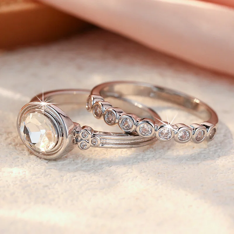 2pcs/set Vintage Women's Layered Ring Set Simple Exquisite Style Low Key Silver Plated Ring Temperament Jewelry Accessories