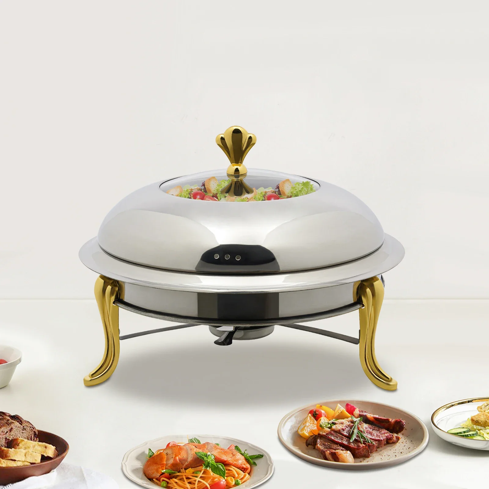 Ohrloser runder Kronenofen, Durchmesser 24 cm, Gold, für Zuhause, Restaurant, Koch, Heimküchengeschirr