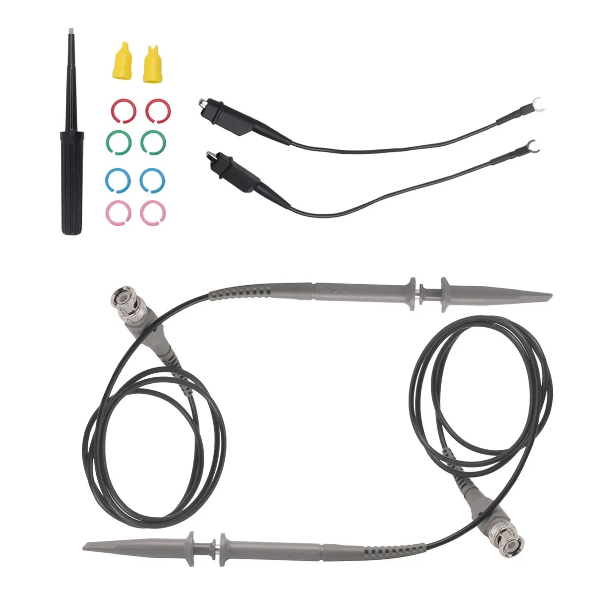 (DT37) 2Pc P6100 BNC Oscilloscope Probe Kit 100MHz 1X 10X High Precision Scope Analyzer Alligator Clip Probes Test Leads