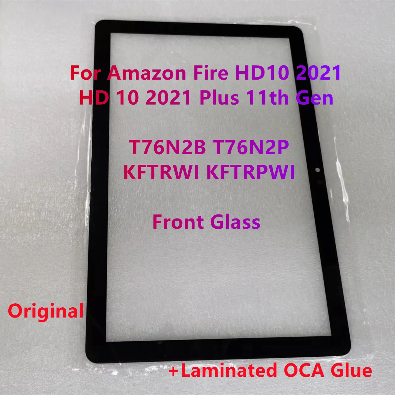 Panel de pantalla táctil de cristal frontal + OCA laminada para Amazon Fire HD10 2021 HD, 10, 2021 Plus, 11. ª generación, T76N2B, T76N2P, KFTRI, KFTRPWI, nuevo