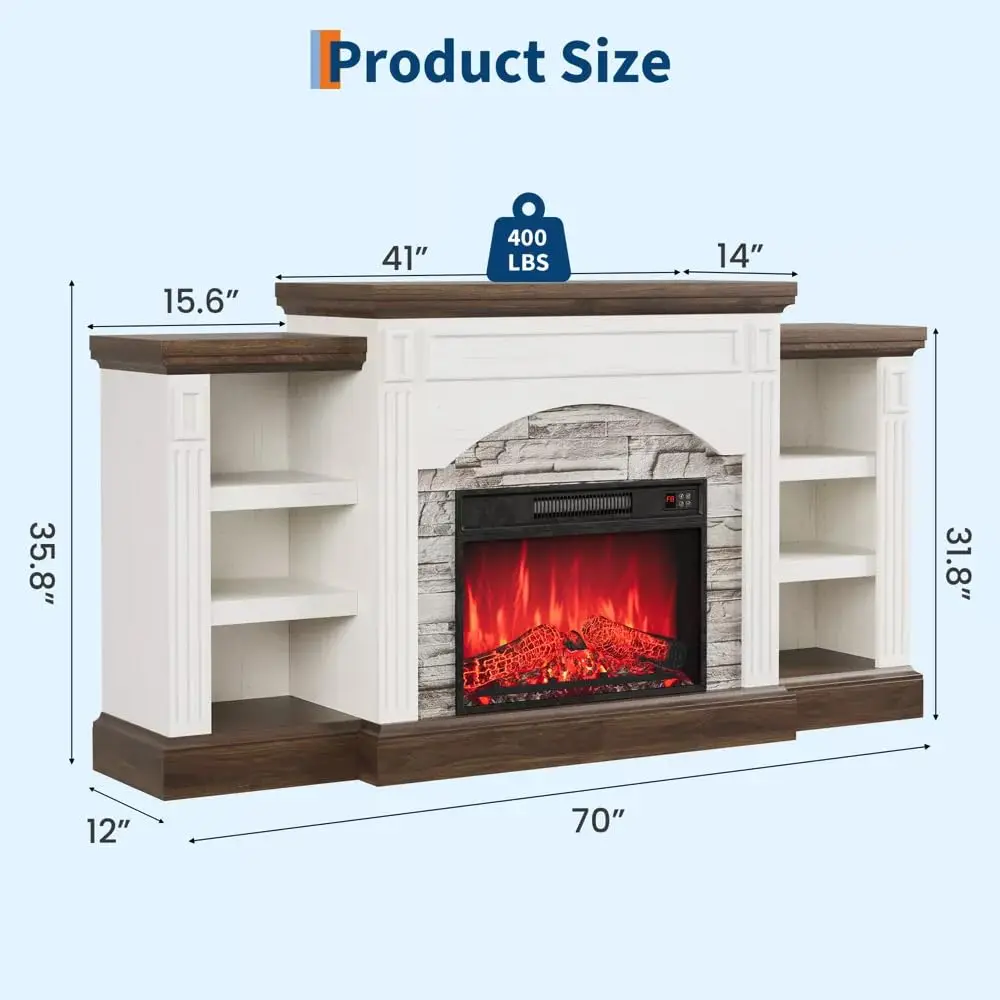 70'' Farmhouse Electric Fireplace TV Stand with 3D Flame Effect, Customized