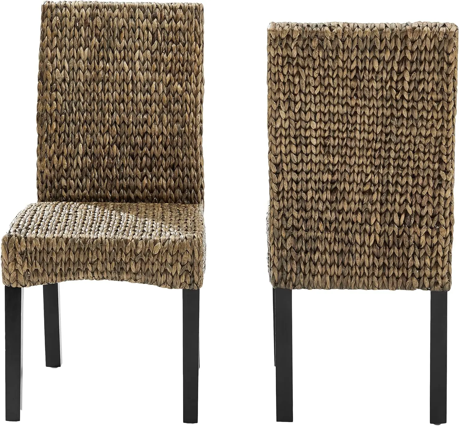 Edgewater Handwoven Natural Fiber Rattan Dining Chairs Set Of 2, Seagrass