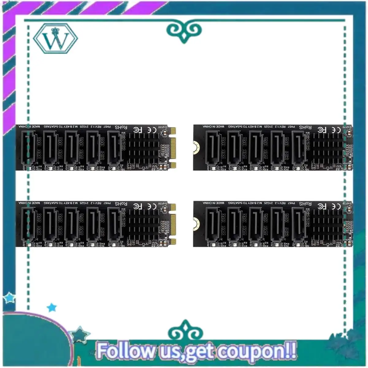 A75Q-4X M.2 NGFF B-Key SATA Change 5 Port Expansion Card 6Gbps Expansion Card JM575 Chipset