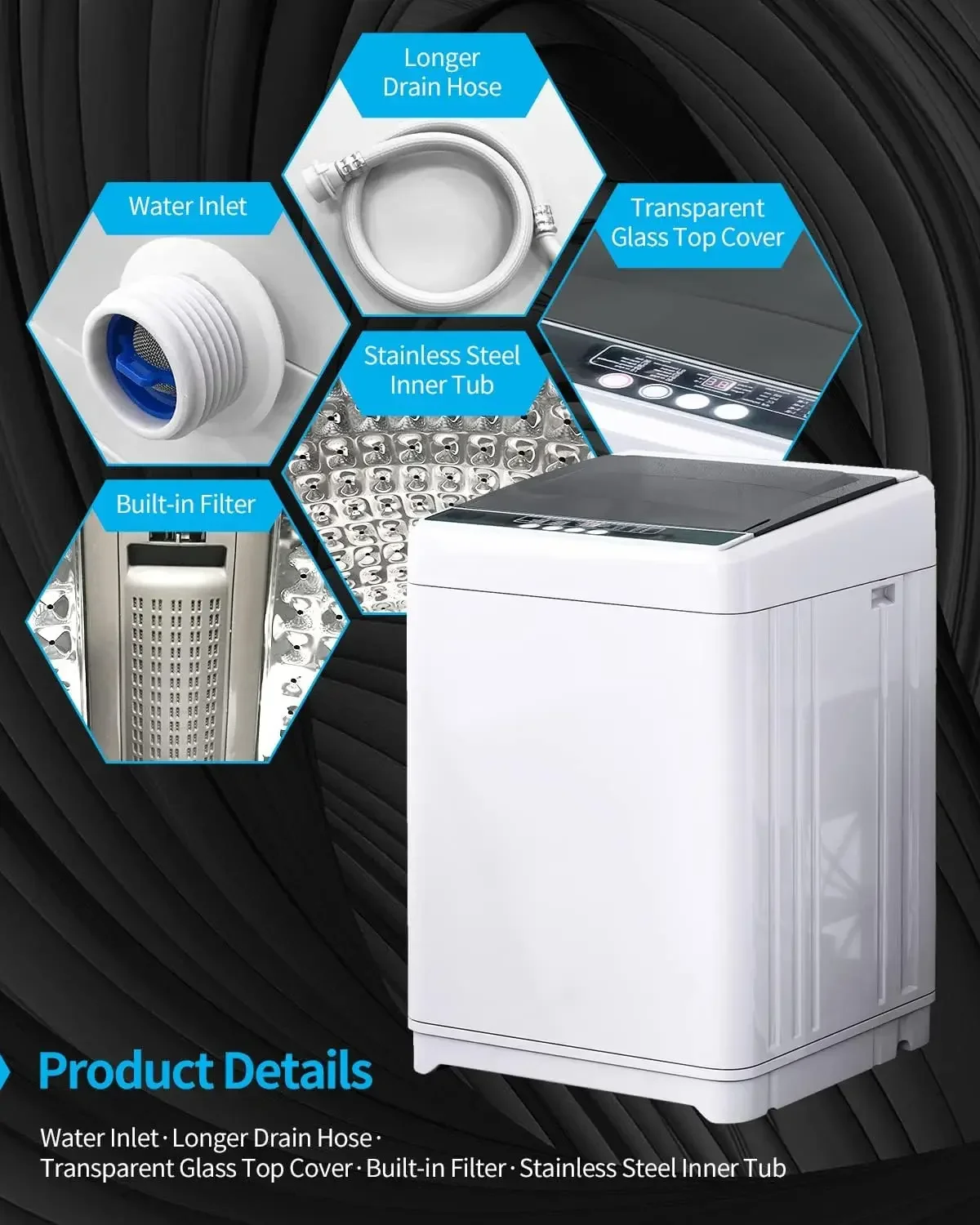 TABU Portable Washer and Dryer Combo, 17.6LBS Full-Automatic Washing Machine with Drain Pump & Compact 13LBS Dryer