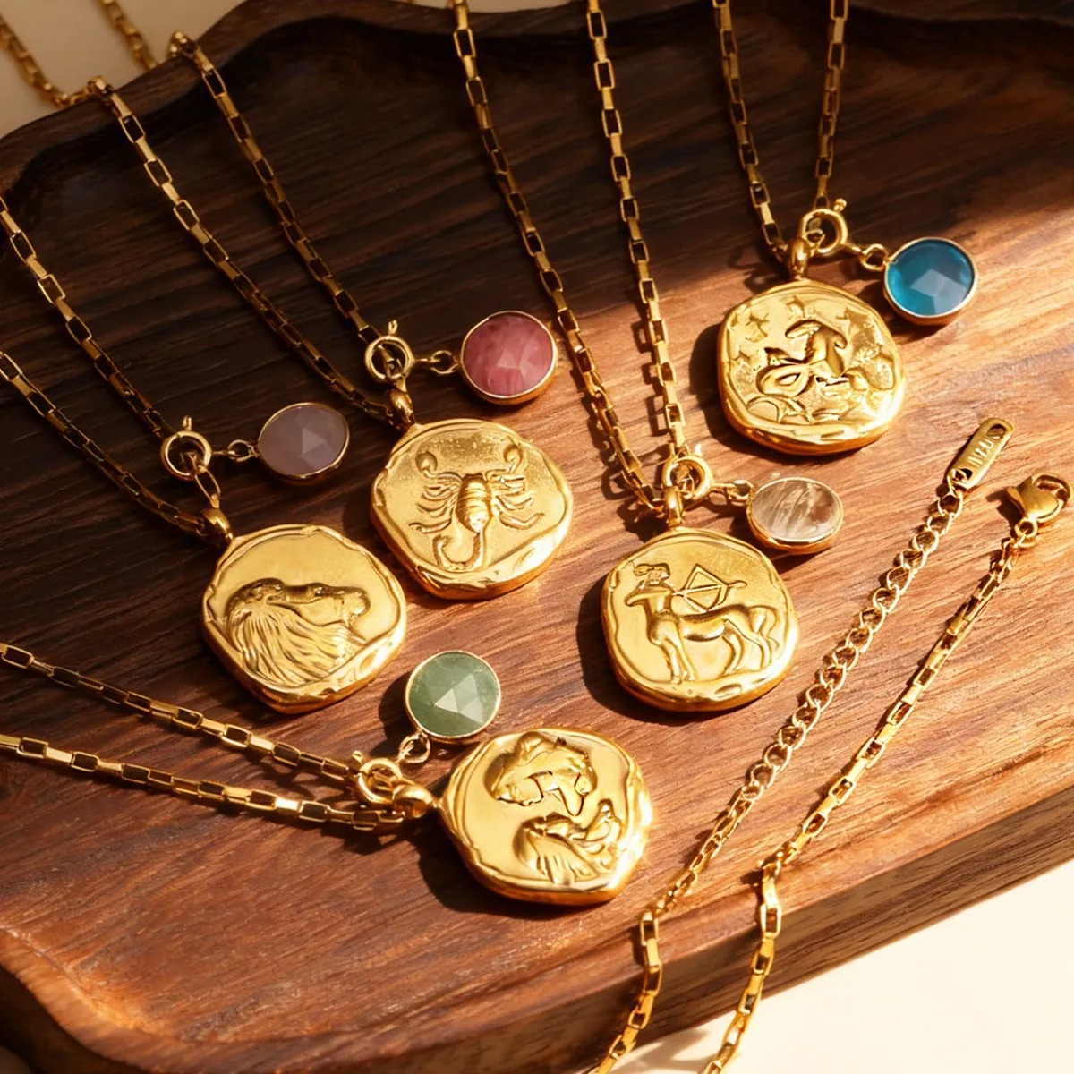 Bracelet Hand String Twelve Constellations Natural Birthstone Round Pendant Stainless Steel Necklace Furnace Vacuum Plating 18k