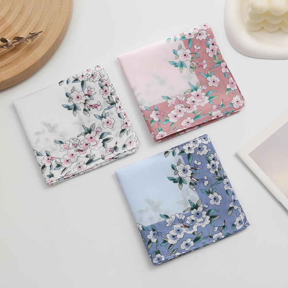 3-Pack of Women's Pure Cotton Printed Handkerchiefs, Pure Cotton Flower Handkerchiefs, Thin Soft Handkerchiefs, Wedding Season Bride Souvenirs