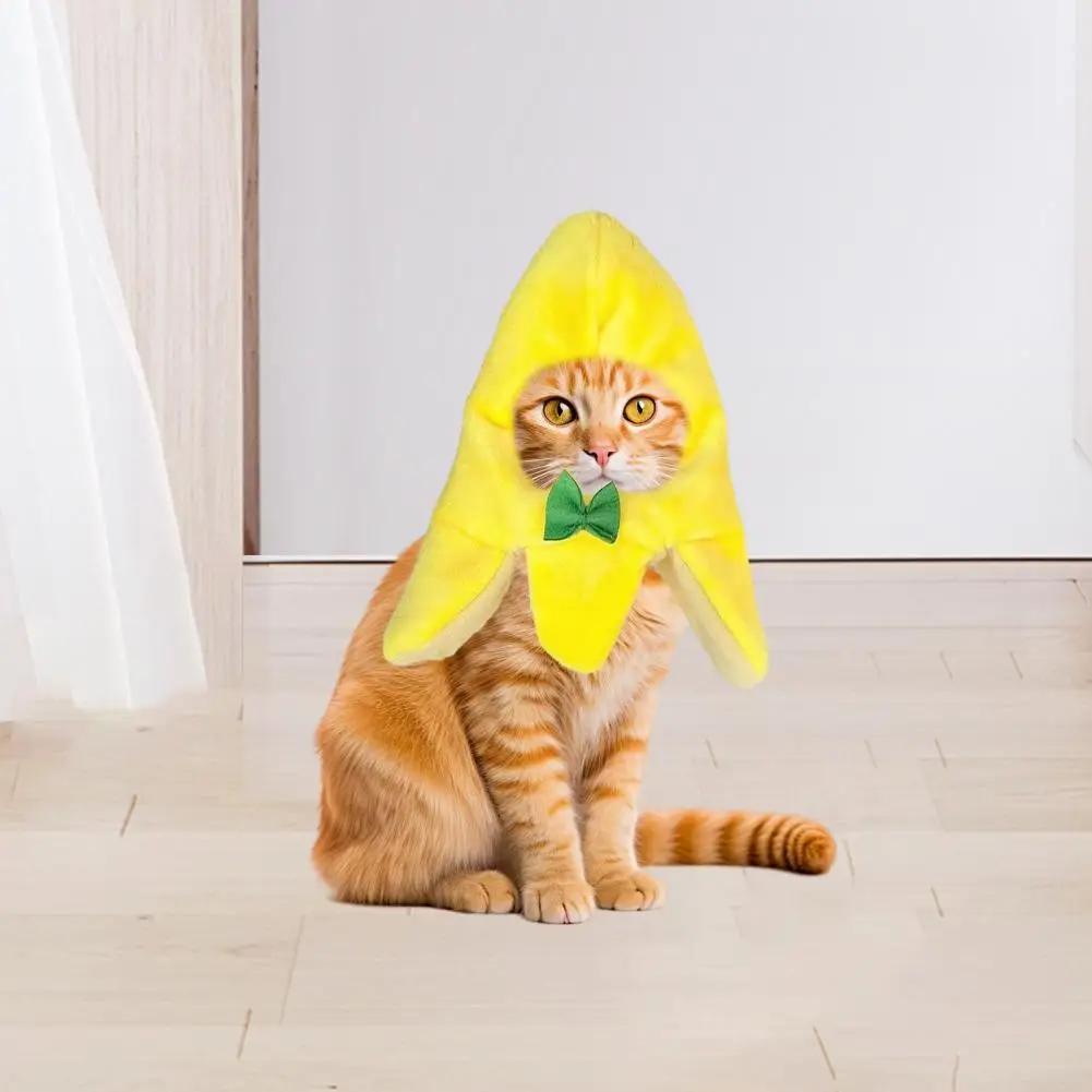 Cat Headwear Adorable Banana Shape Cat Hat with Bow Stylish Pet Costume Accessory Adjustable Soft Headwear for Kitty Costume Pet