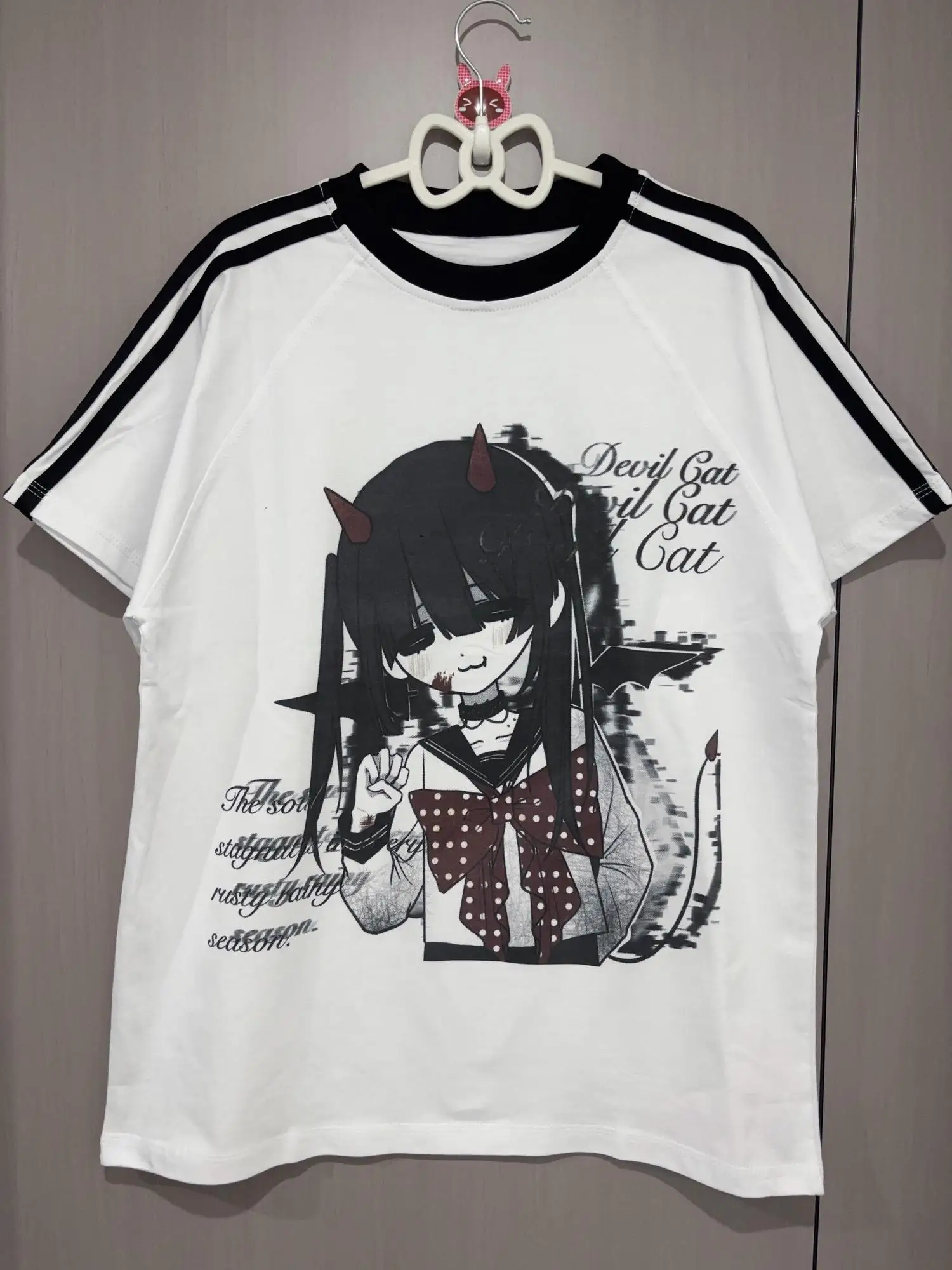 Summer Japanese Yami Kawaii Y2K T Shirt Women's O-Neck Short Sleeve Cartoon Printed Loose Shirt Casual Subculture Jirai Kei Top