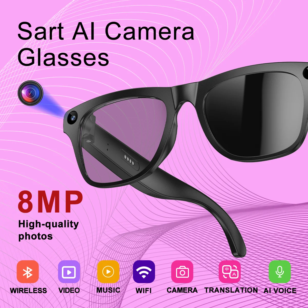 

4k Smart AI Bluetooth очки HD 800 Вт пиксельная съемка водонепроницаемая камера фото видео голосовой перевод умные очки