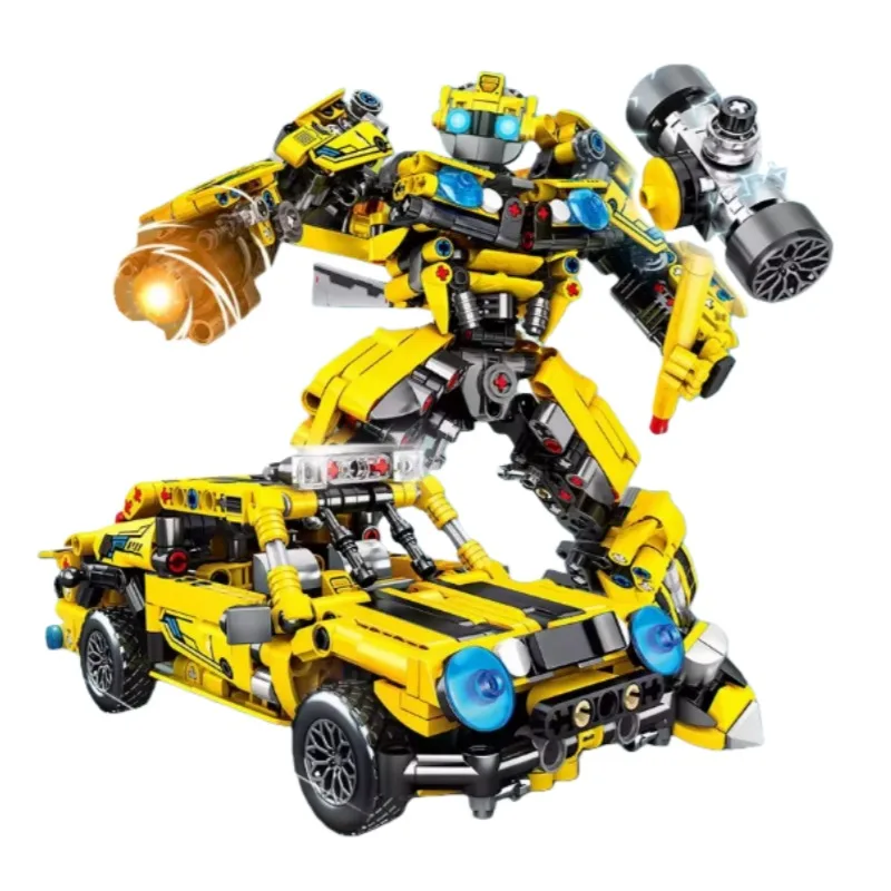 

New Yellow Building Block Transformable Robot Mecha Assembly Model Display Piece Educational Toy Holiday Gift Collectible