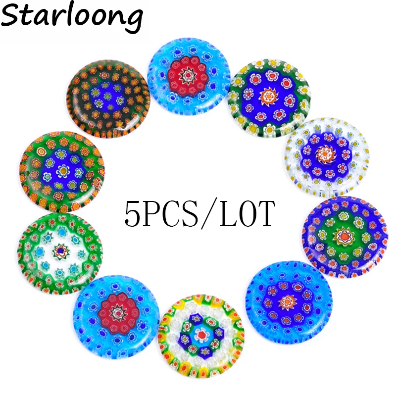 5pcs/lot 30mm colors mixed round shape flat lampwork glazed glass beads cabonchon DIY jewelry making