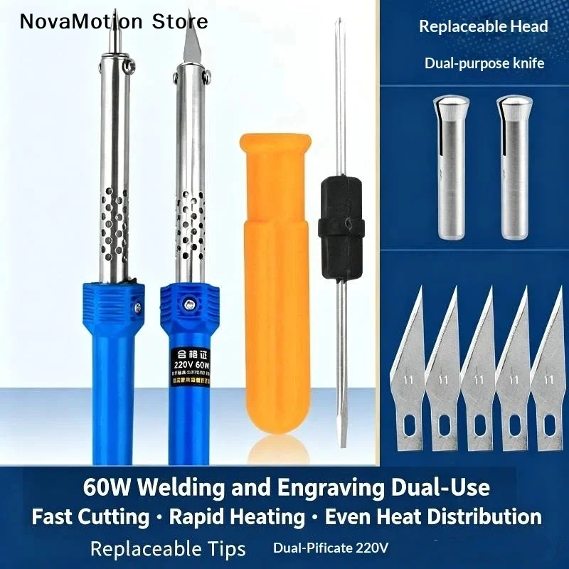 [NM]1/3/8/9Pcs/set Electric Hot Knife Cutter Tool Kit With Soldering Iron For Carving Plastic Vinyl US EU Plug[NM]