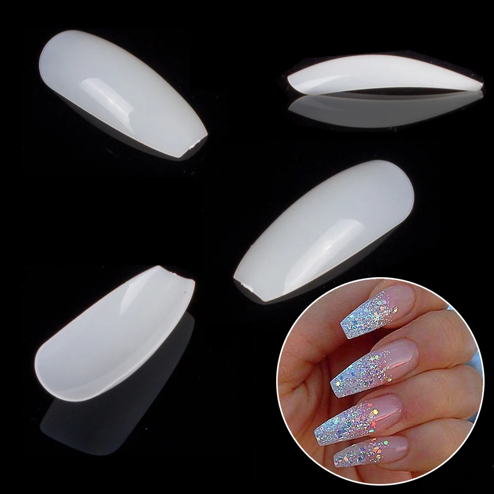 

500 Pieces/Pack Narrow Ballerina Coffin False Nail Tips 10 Sizes 50pcs for Each Size Press on Fake Nail Refill Pack Full Cover