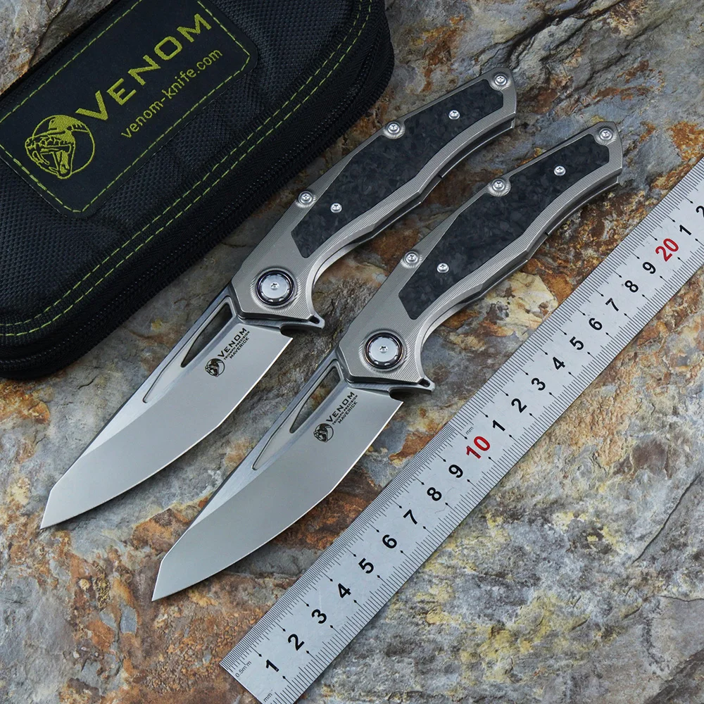 VENOM Folding Knife Lone Ranger M390 CF+Titanium Outdoor Camping Hunting Survival Pocket Kitchen Fruit Knives EDC Tools