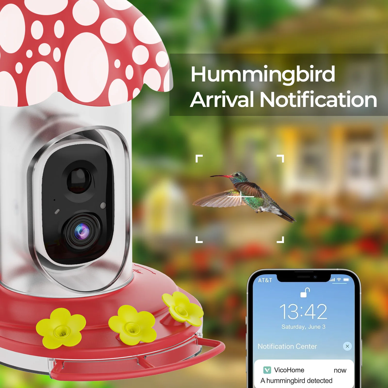 Inteligente Hummingbird Pássaro Alimentador, AI Bird Recognition Camera, Bird Pet Alimentador, App ao ar livre, Wi-Fi, Ant-Proof Bird Monitor