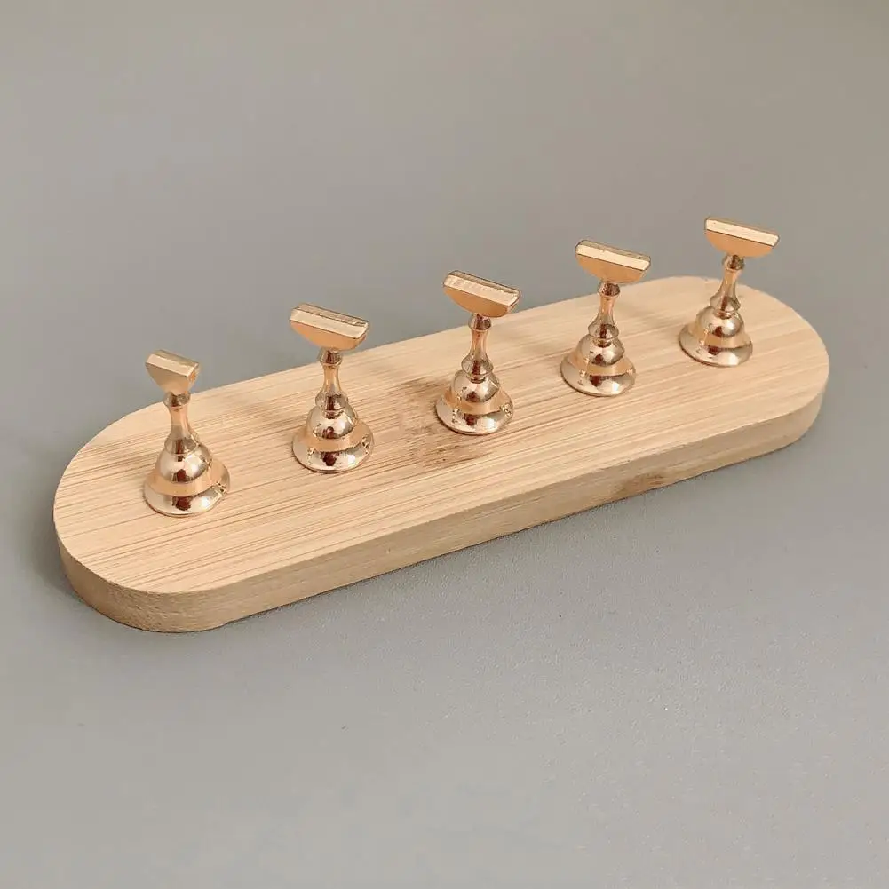 Nail Holder 1 Set Fashion Alloy Chess Bamboo Base  Japanese Style Nail Art Holder Practice Display Rack Women Supply