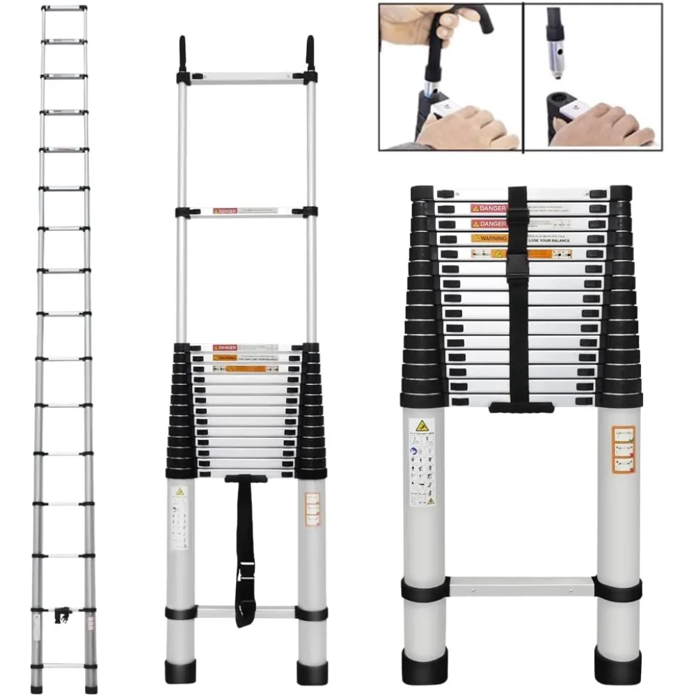 Telescoping Ladder Aluminum Extension Ladder with Roof Hooks 20FT Portable Telescopic Collapsible for RV 2 Hooks