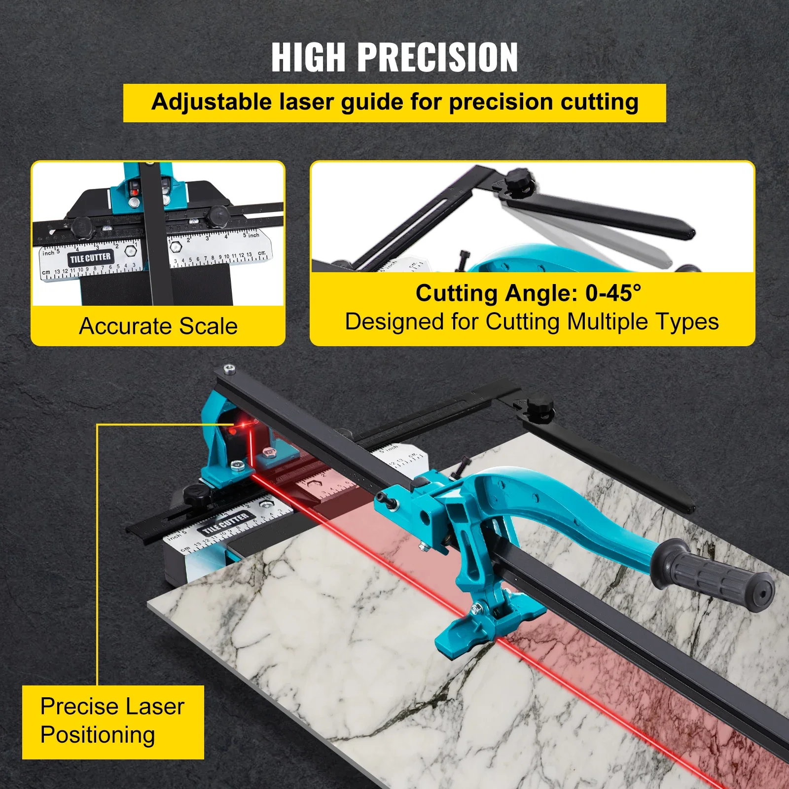 VEVOR Manual Tile Cutter Laser Positioning Single Rail Professional Hand Tool for Cutting Ceramic Porcelain Granite Floor Tiles