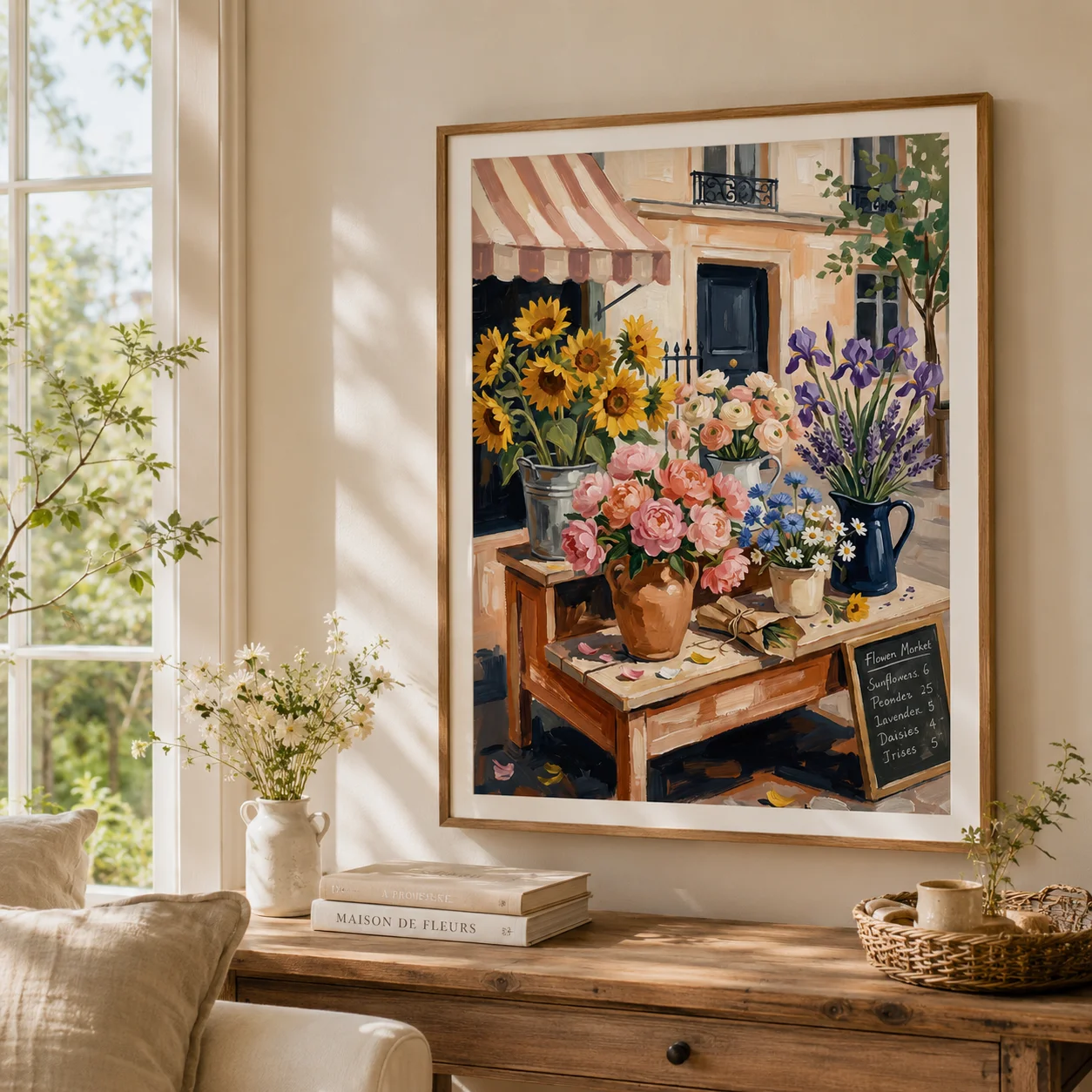 Flower Market Bliss Poster,Canvas Wall Print,Modern Art Illustration,High‑Grade Home Decoration Artwork for Bedroom,Living Room