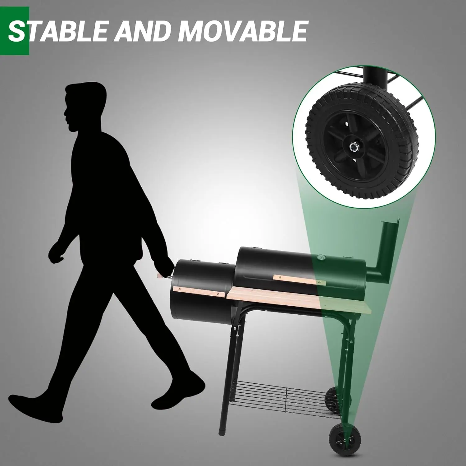 BBQ Charcoal Grill, Outdoor Patio Barbecue Cooker with Offset Smoker, Wheels and Tray for Balcony Picnics, Party and Camping image 3