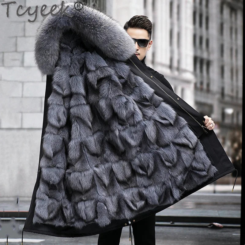 

Tcyeek Winter Jackets for Men Warm Fox Fur Liner Detachable Coat Mid-long Clothes Raccoon Fur Collar Fashion Real Fur Parka Man