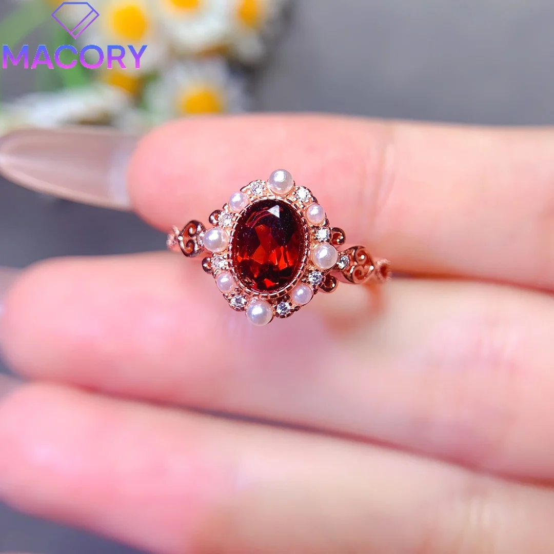 Sterling silver 925 natural garnet ring luxury female luxury brand replica to send free Valentine's Day gems.