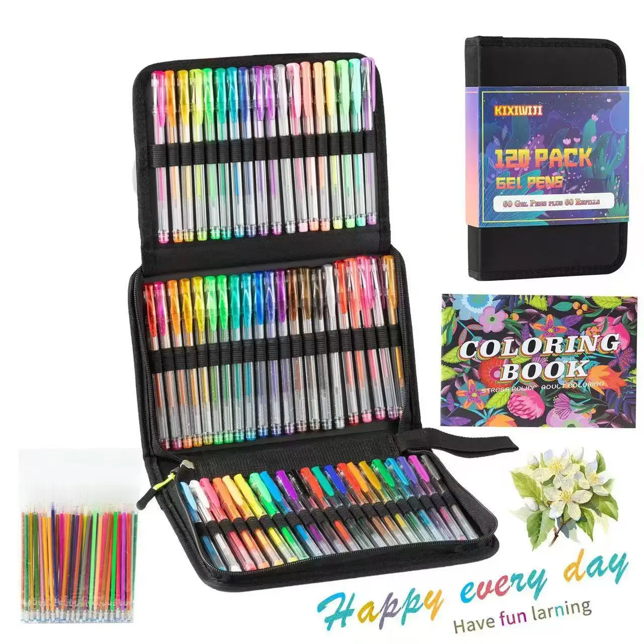 60 Colors Metallic Glitter Fluorescent Color Gel Pen for School Office with Coloring Book Journals Drawing Stationery Art Set