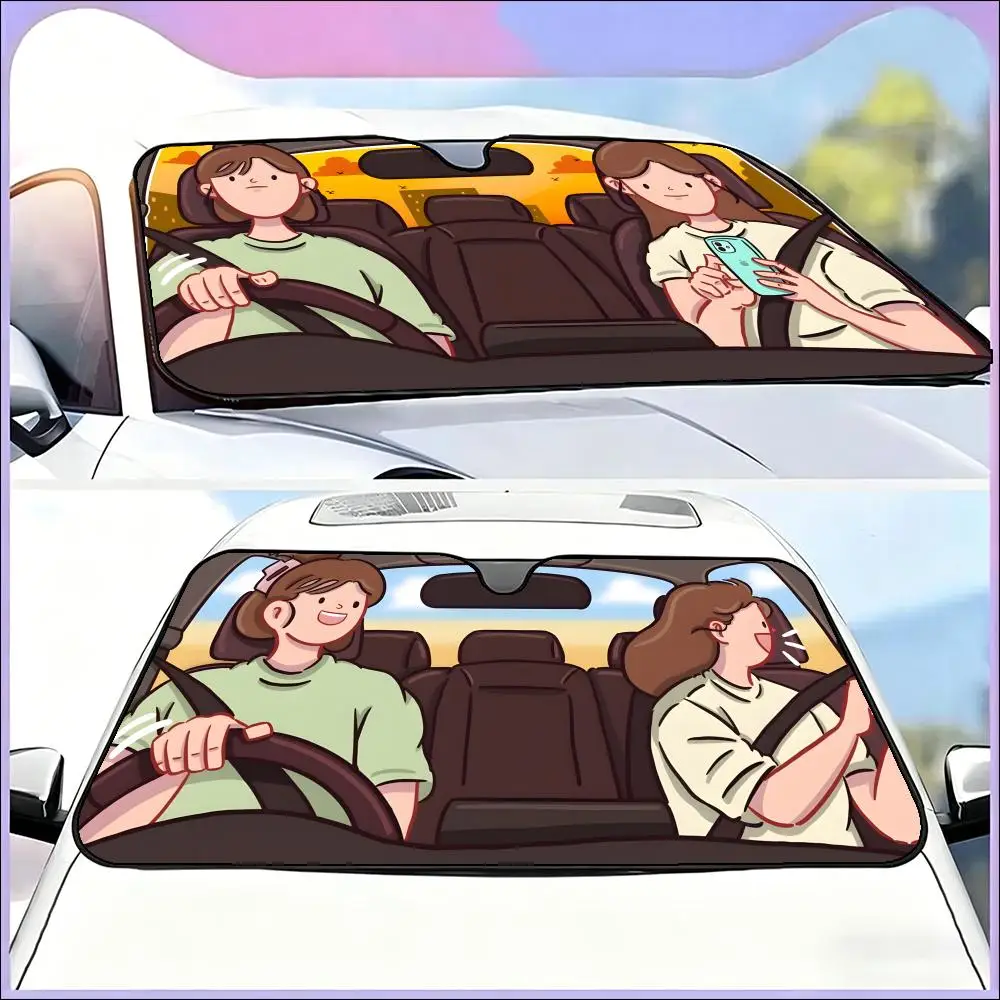 

1P-Go On A Road Trip Sun Visor Premium Car Windshield Sunshade, Heat Insulation & UV Protection Sun Visor, Ideal Auto Gift