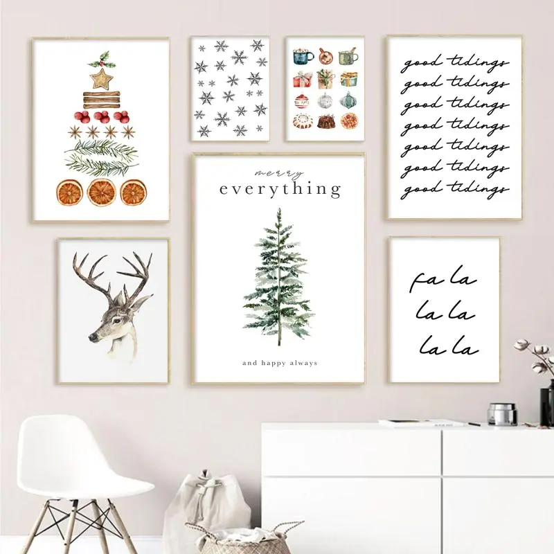 

Christmas Tree Canvas Poster Painting Party Decor Merry Christmas Wall Art Painting Cartoon Print Picture Room Home Decoration