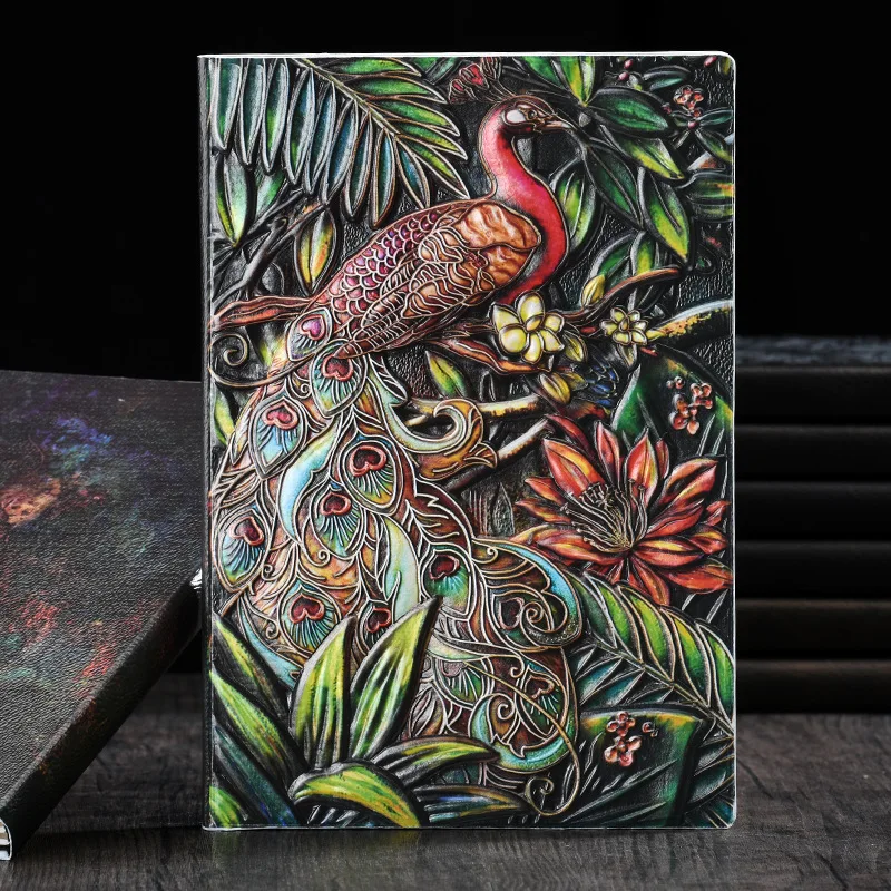 A5 European Peacock Business Notebook High-grade Imitation Leather Hardcover Students Daily Record Diary School Stationery