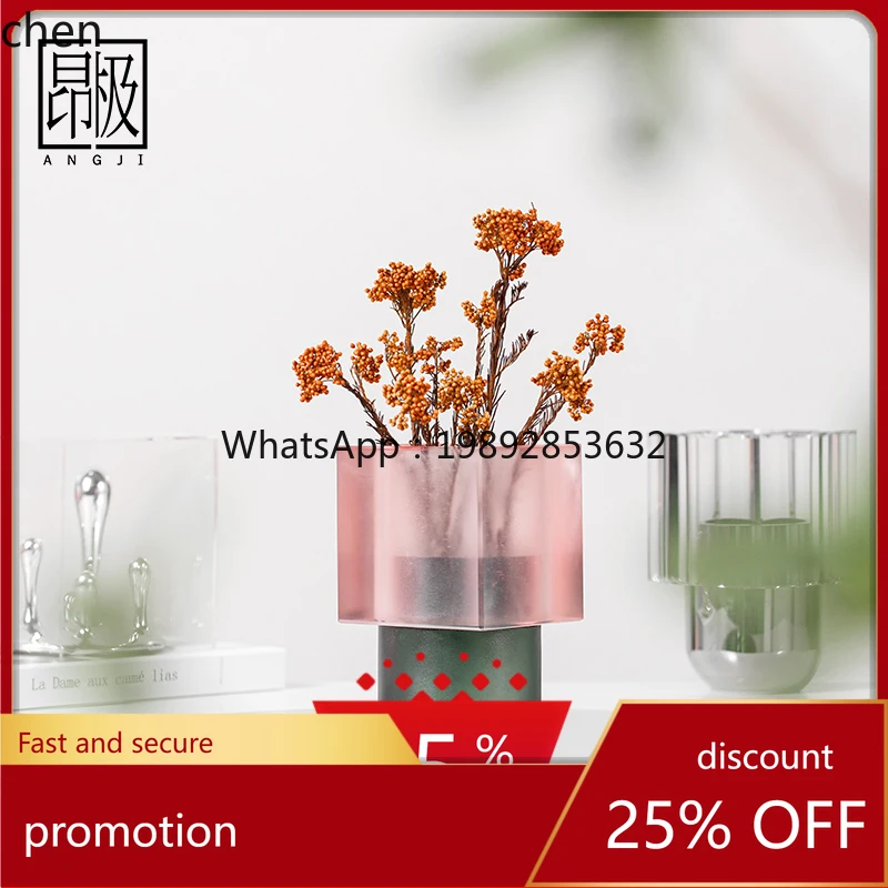 ZML  Modern Minimalist Crystal Glass Flower Vase Pink Series Girly Heart Model Room
